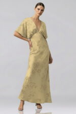 CHAMPAGNE Floral Jacquard Satin Maxi Dress