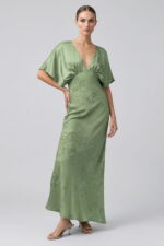 Sage Floral Jacquard Satin Maxi Dress - Image 6