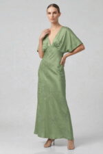 Sage Floral Jacquard Satin Maxi Dress - Image 3