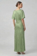 Sage Floral Jacquard Satin Maxi Dress - Image 4