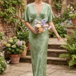 Sage Floral Jacquard Satin Maxi Dress