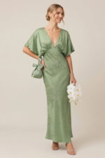 Sage Floral Jacquard Satin Maxi Dress - Image 5