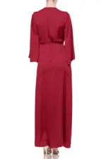 Ruby Red Satin Wrap Maxi Dress for Women – Elegant Bridesmaid & Party Wear Gown - Image 3