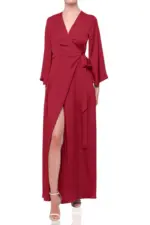 Ruby Red Satin Wrap Maxi Dress for Women – Elegant Bridesmaid & Party Wear Gown - Image 5